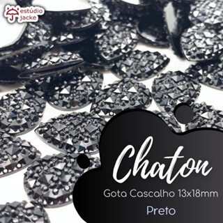 Chaton Gota Cascalho 13x18mm - Cor: Preto - 25 unidades - Base Reta • Estúdio Jacke
