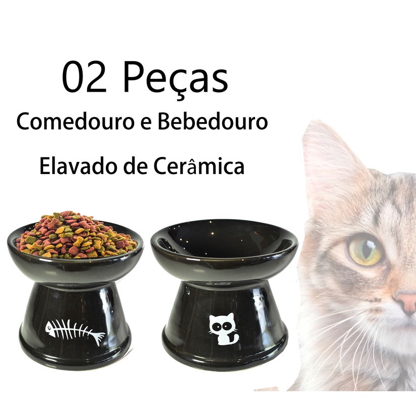 kit 2 Comedouro Elevado para Gatos Cerâmica Gatos Cerâmica Luxo Comedouro Bebedouro Elevado Cerâmica