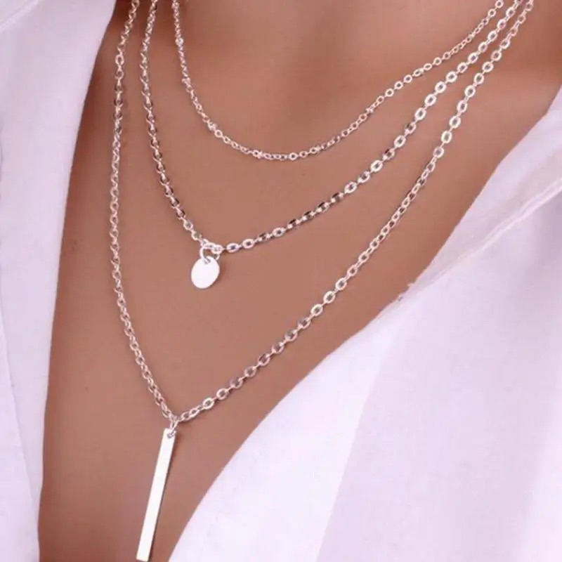 Colar Feminino Multi Camadas 3 Peças Gargantilha Chocker Minimalista