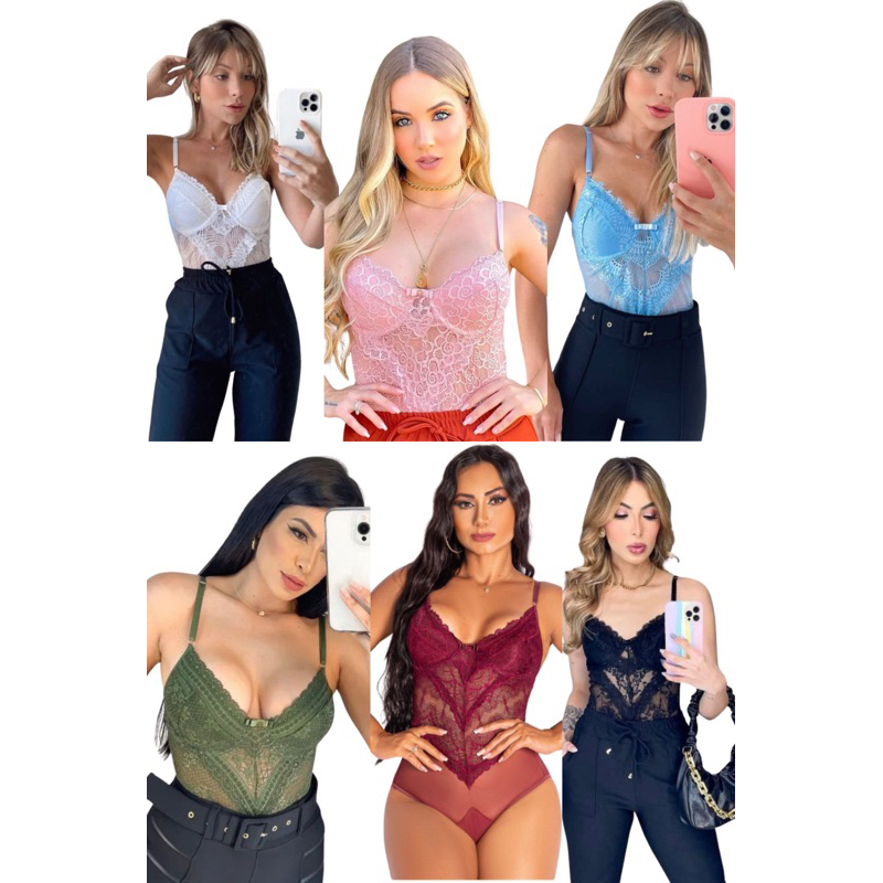 Body Bori De Renda Com Aro Blogueira Influencer Com Tulê Marca Dna em Oferta na Shopee