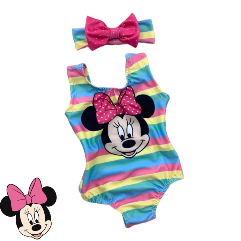Maiô Infantil Menina Natação Mesversario Bebê Personagem Praia Piscina Carnaval Biquini Praia Maio Aniversário Minnie