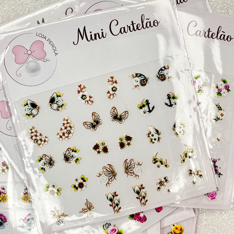 MINI CARTELÃO adesivos para unhas COM 30 UNIDADES com APLICAÇÃO DE PEDRARIAS