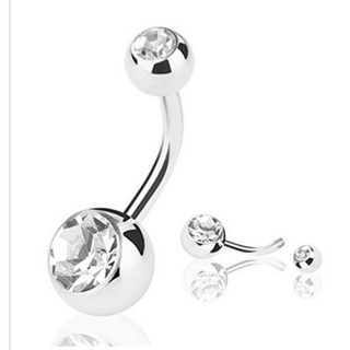 Piercing de Umbigo Com 2 Strass Transparente Aço Cirúrgico