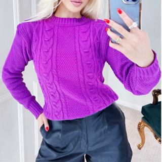 Blusa trico trançada detalhes manga comprido