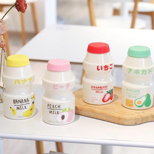 Garrafa Plástica de Iogurte Fofo 450ml Água Suco Bebedouro Yakult Kawaii Lancheira