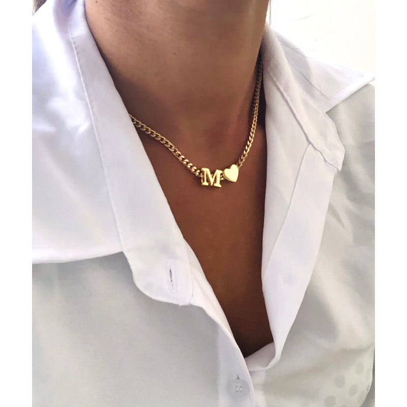 Corrente com inicial do nome e coração banhado apuro 18K - CR25-26