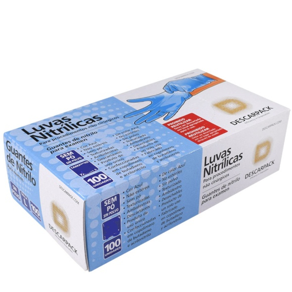 Luva Descartável Nitrílica Azul Sem Pó C/100 - DESCARPACK