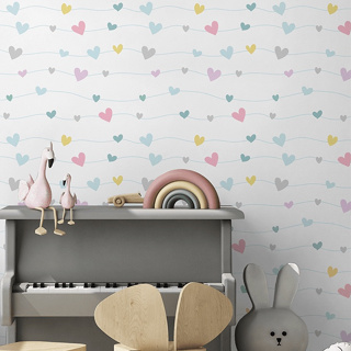 Papel de Parede Adesivo Infantil Lavável Corações Coloridos em Oferta na Shopee
