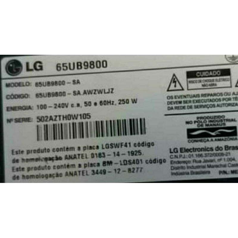 Placa Tcom TV TV LG 65 SMART 65UB9800.