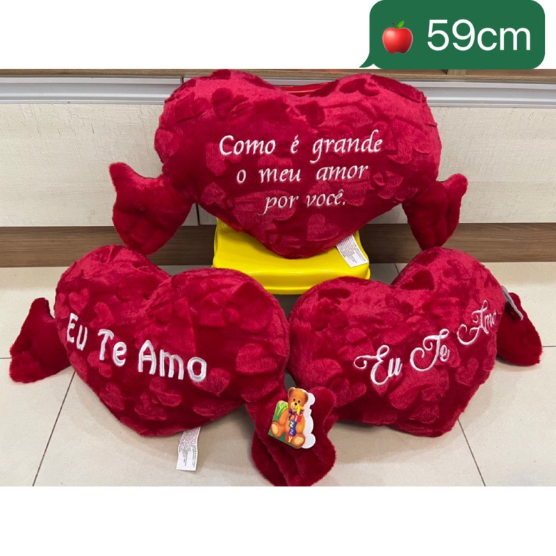 Coração De Pelucia Com Mão, Grande Bordado Eu Te Amo \ Almofada Decorativa Coração Grande 59 Cm em Oferta na Shopee