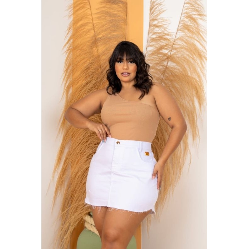 saia jeans feminina plus size com Lycra branca curta em Oferta na Shopee