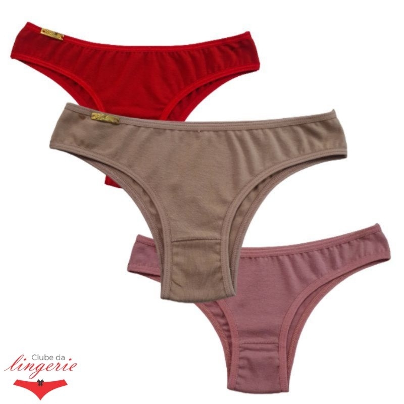 Kit 03 Calcinha Algodão Tanga Camila Com Lateral Média Biquini
