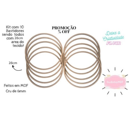 Kit 10 Bastidores Com 28cm E Mdf Cru De 6mm Moldura Bordado