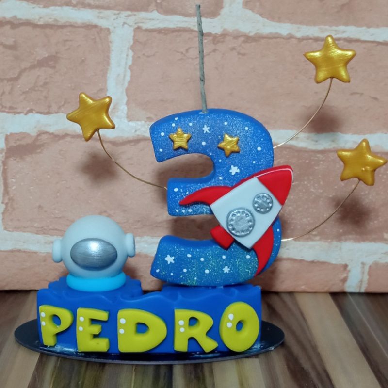 ENCOMENDA Vela De Aniversário Em Biscuit Astronauta Com Nome Do Aniversariante