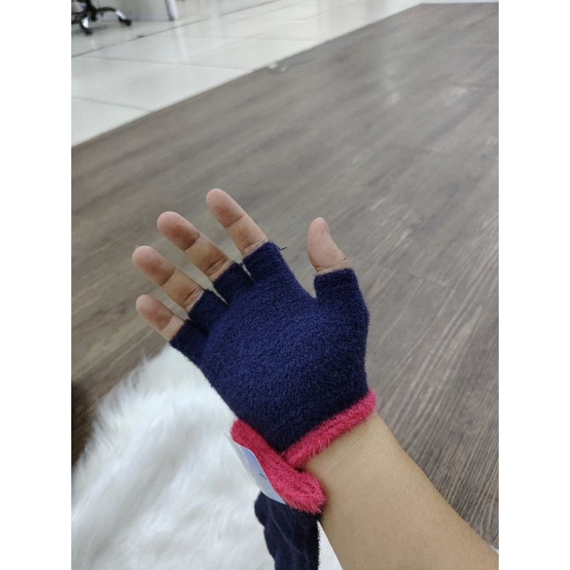 Luva de pelúcia infantil sem dedo Unissex flexível de inverno coral