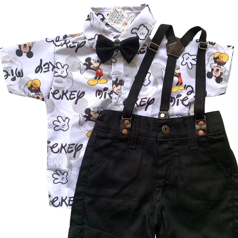 Mickey De Conjunto Infantil Roupa MICKEY Mouse Roupas menino Para Festa Suspensório Camiseta Algodão Temático Fantasia