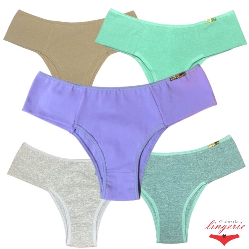 Kit 05 Calcinhas Algodão Tanga Conforto Helena com Lateral Dupla e Viés Confortável