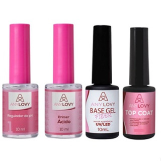 REGULADOR DE PH + PRIMER COM ÁCIDO + BASE GEL FIBER + TOP COAT ANYLOVY