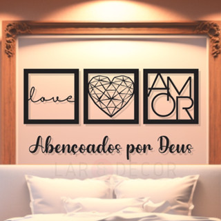 Kit Quadros Decorativos para Decoração de Quarto Sala Casa Cozinha + Frase Abençoados por Deus