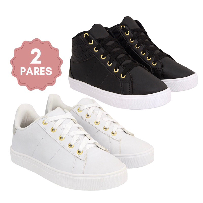 Kit 2 Pares tênis e botinha feminino casual básico promoção