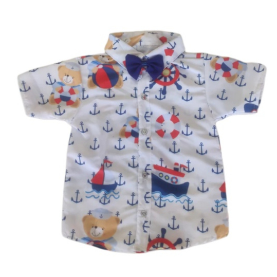 camisa temática URSO MARINHEIRO para menino - acompanha gravata