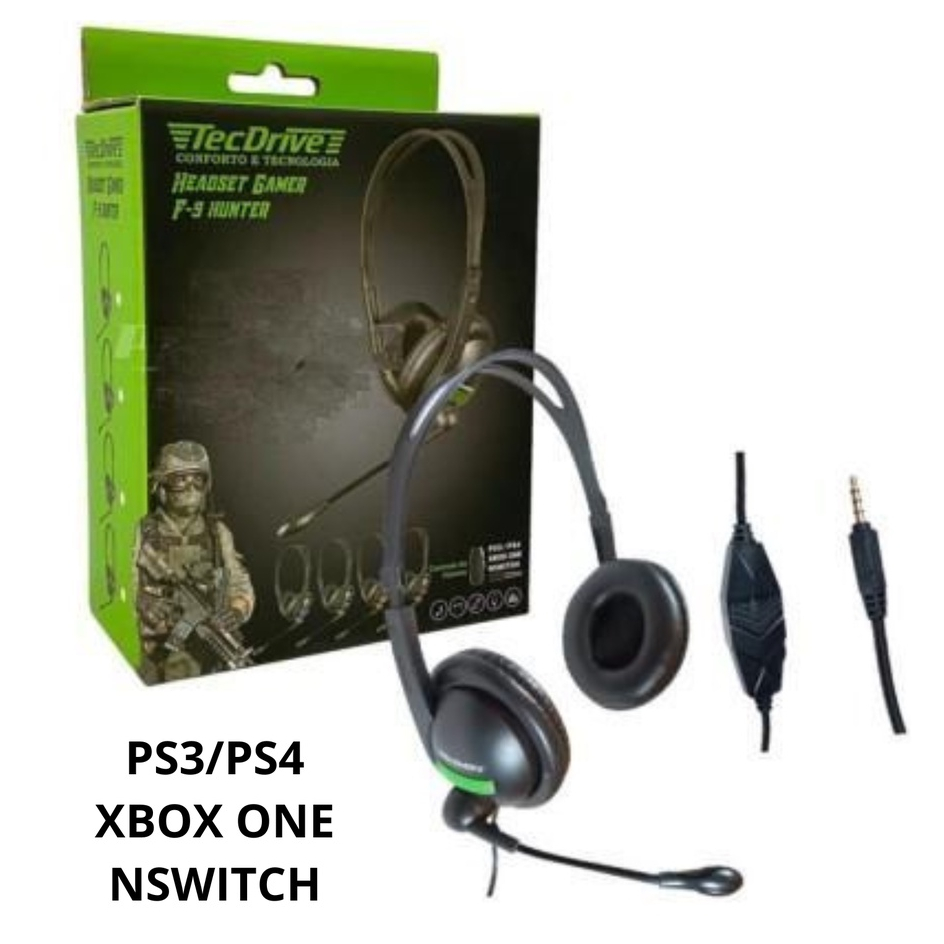 Fone de Ouvido Headset Gamer P2 com Controle de Volume para PS3/PS4/Xbox One com Controle de Volume - F-9 Hunter