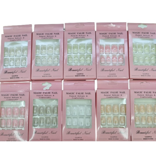 Kit com 6 caixas - Unhas postiças autocolantes - Modelos sortidos -  cores delicadas e com ponto de strass