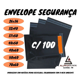 Kit 100 Envelope de Segurança Plástico Preto  26x36 / 32x40 / 37x50 / 40x40 / 40x50 / 40x60 / 50x60 / 70x60 em Oferta na Shopee