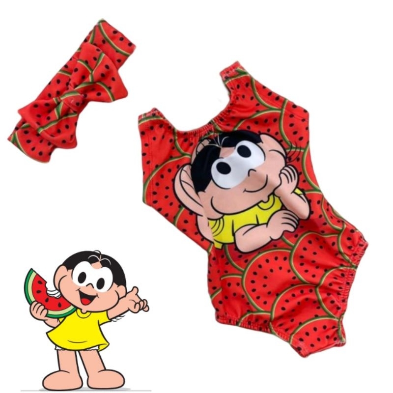 Maiô de Menina Body Personagem Infantil Bebê Biquini Criança Tiara maio Menina