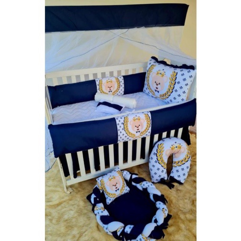 Kit de Berço 10 Peças Urso Coroa Marinho