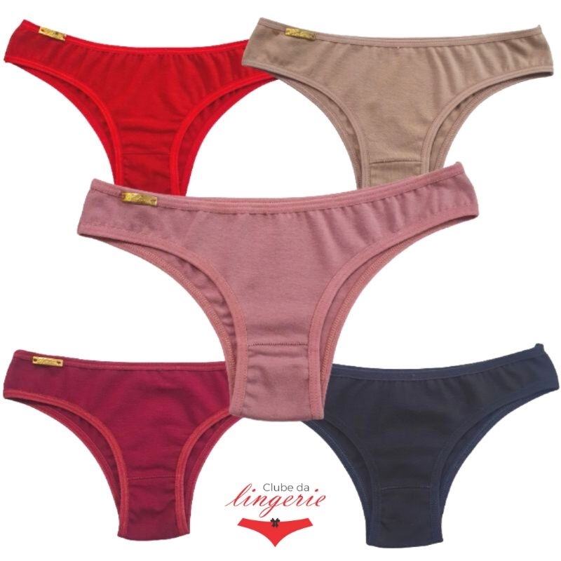 Kit 05 Calcinha Algodão Tanga Camila Com Lateral Média Biquini