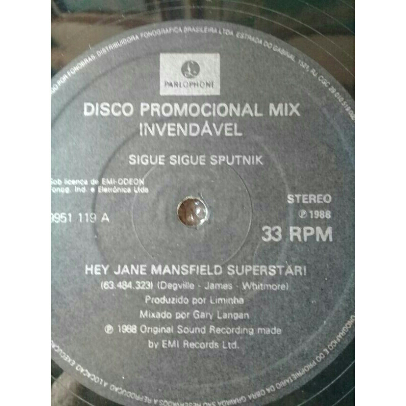 LP Sigue Sigue Sputnik - Hey Jane Mansfield Superstar! 1988  PROMO MIX