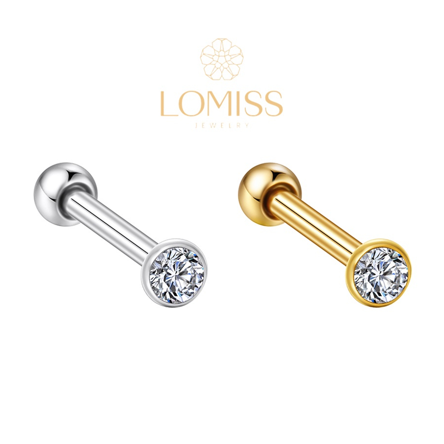 Piercing Minibarbell Helix Flat Conch Tragus Lóbulo Minibarbell Piercing Aço Cirúrgico Dourado Zircônia Lomiss Piercing Conch Titanio 6mm Aço Inoxidável - Fashion Accessories