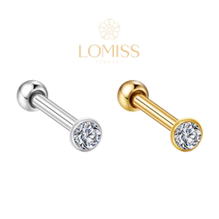 Piercing Minibarbell Helix Flat Conch Tragus Lóbulo Minibarbell Piercing Aço Cirúrgico Dourado Zircônia Lomiss Piercing Conch Titanio 6mm Aço Inoxidável