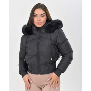 jaqueta puffer feminina peluciada por dentro com capuz removível vários cores em Oferta na Shopee