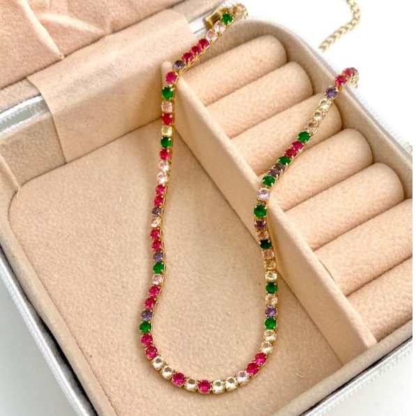 Choker Riviera Cristal Colorida Banhado a Ouro 18k em Oferta na Shopee