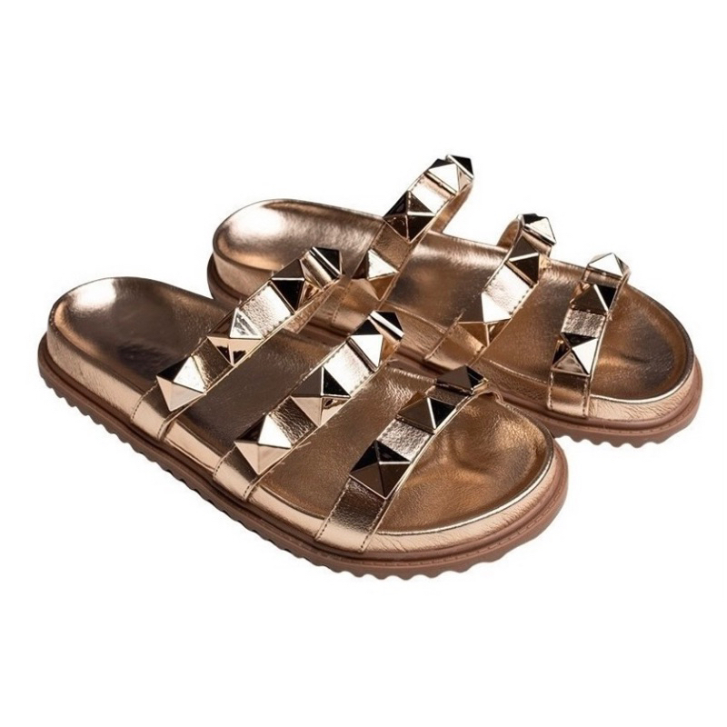 Sandália Feminina Papete Birken Pirâmides Ouro Lighit