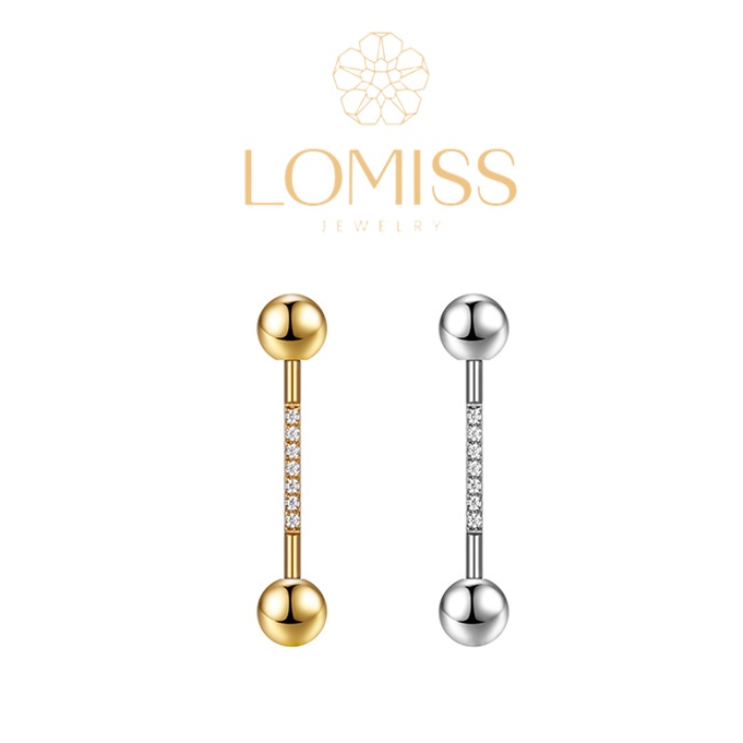 Piercing Orelha Transversal Mamilo AÇo CirÚrgico ZircÔnia Cravejada Lomiss piercing