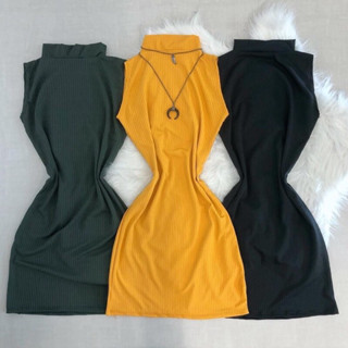 Vestido Feminino Midi Canelado Gola Alta