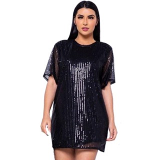 Vestido Camisão Camisetão Brilho Paetê Plus Size Do G Ao G4