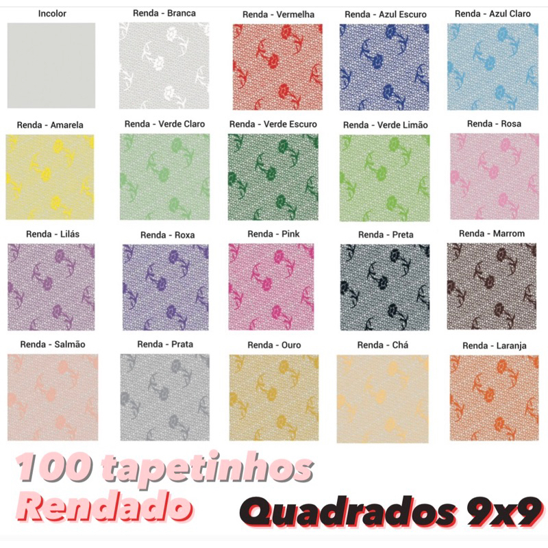 100 tapetinhos para doces quadrado 9x9 cm fundinho rendado