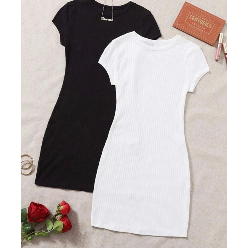 Kit 2 Vestido tubinho malha canelada do PP ao Plus Size em Oferta na Shopee