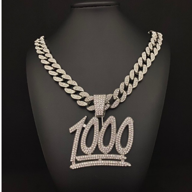 Corrente cravejado com Pingente Número De 1000 13mm Miami Cuban HipHop Moda Masculina