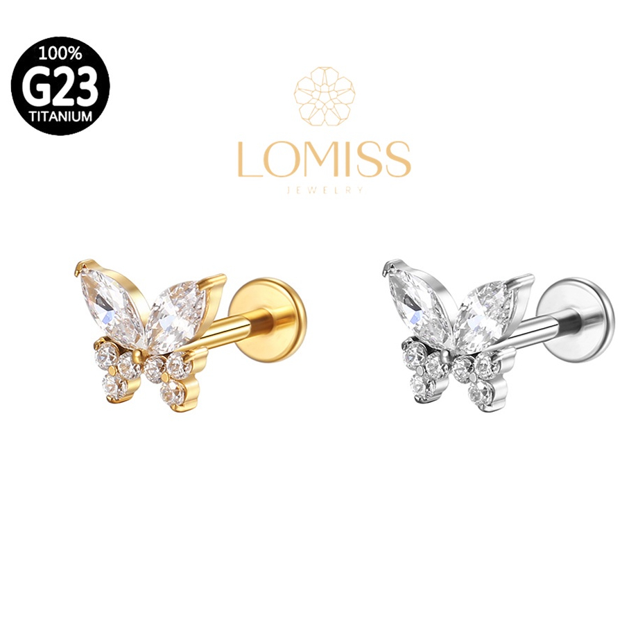 Piercing Helix Tragus Conch Boca-Medusa Labret Titânio G23 Pvd Borboleta Zircônia Cravejada Lomiss piercing