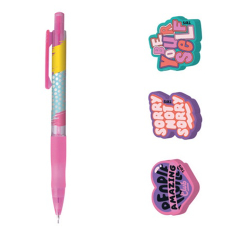 Kit 01 Lapiseira 0,7mm Capricho Com 3 Borracha Top Capricho