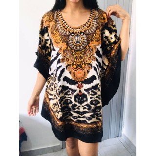 bata kaftan média indiana estampada plus size saída de praia