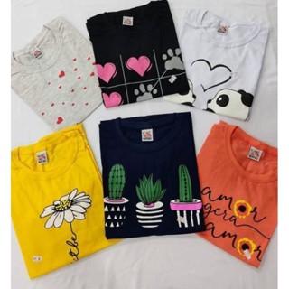 Kit 3 blusa feminina t-shirt baby look estampada algodão p ao gg