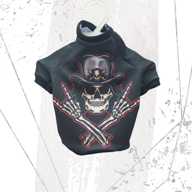 roupinha cachorro camiseta pet raglan caveira rock