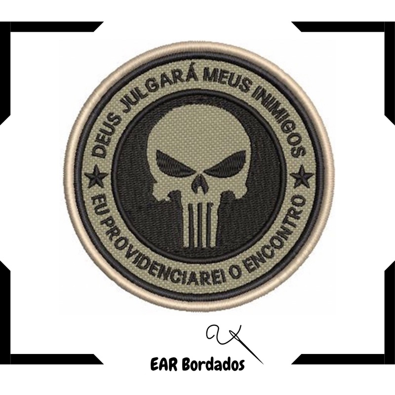 Patch Bordado Militar Justiceiro 8x8cm C/ Fix Velcro