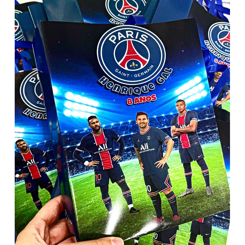 15 Sacolas Personalizadas Tema PSG Tamanho 16X10X4